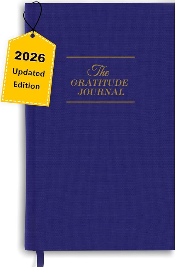 The Original Gratitude Journal with Inspiring Prompts & Quotes for Mindfulness, Reflection & Personal Growth - Daily Wellness Journal for Men & Women - Luxurious Linen Blue Cover