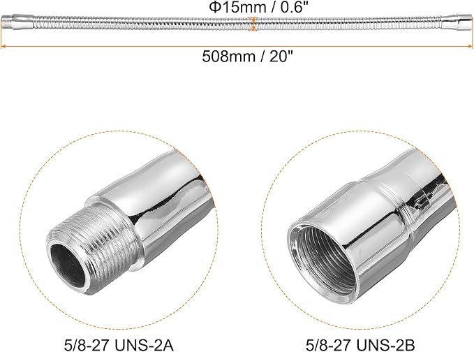 PATIKIL 20" Microphone Gooseneck, 1Pcs 5/8"-27 Thread Metal Universal Hose Flexible Arm Gooseneck Tube Extension for Multifunction DIY, Silver Tone