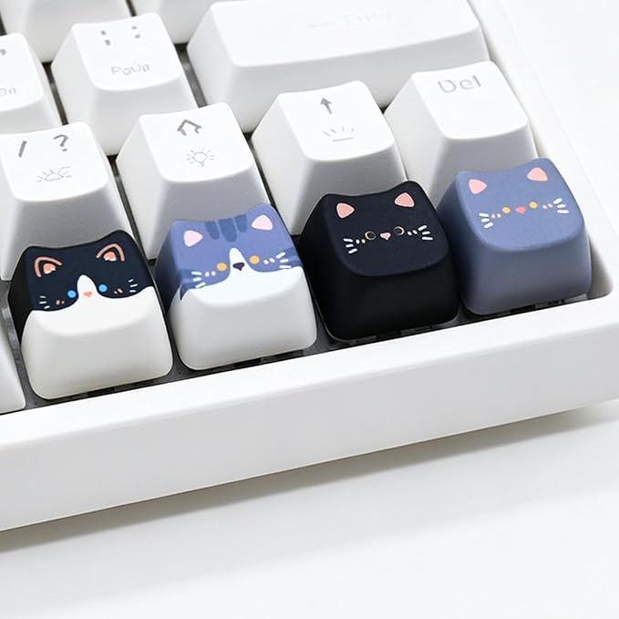 Artisan Keycaps, 4 Keys Cute Cat Custom Cover Caps for MX Mechanical Keyboard, Resin Handmade 1U Replacement for Esc Del Arrow Keys (Black Cat Set)