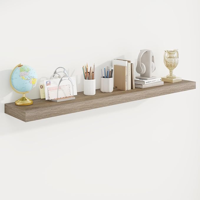 55in Floating Shelves for Wall, 55"W x 9.25"D x 1.5"H, Long Wall Mounted Engineered Wood Shelves with Invisible Brackets for Living Room, Bedroom, Bathroom, Kitchen Decor and Storage, Grey