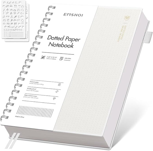 EMSHOI B5 Spiral Dotted Notebook - Dot Grid Journal with 300 Pages of 100gsm Thick Paper, Waterproof Softcover Notebook for Journaling Writing - 7.48”x10.15”, Transparent