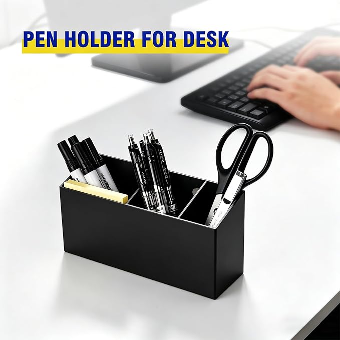 Magnetic Dry Erase Marker Holder for Whiteboard, Anti-slip Magnet Pen Holder for Fridge Refrigeator, Acrylic Pencil Holder for Classroom Teacher, Office Accessories, Locker Organizer(Black)