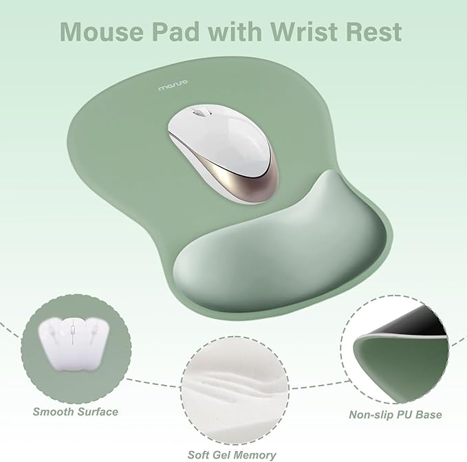 MOSISO Wrist Rest Support for Mouse Pad&Keyboard Set, Ergonomic Mousepad&Coaster, Non-Slip Base Home/Office Rectangular Easy Typing Cushion Pad with Soft Cloth&Curved Concave Memory Foam, Green