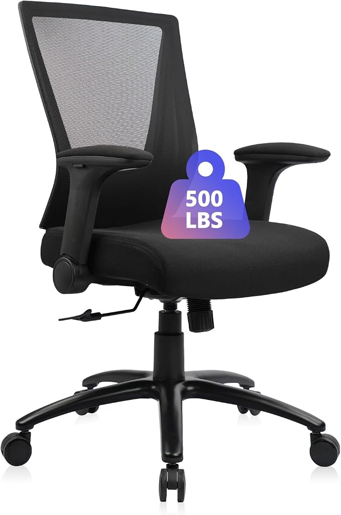 CLATINA 500lbs Big and Tall Office Chair Heavy Duty Ergonomic Mesh Desk Chairs with Wide Thick Seat Cushion and Adjustable Armrests for Home Office Conference Heavy People, Black(1 Pack)