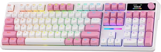 Redragon K762 Wireless Gasket Gaming Keyboard w/Hype Screen & Knob, 104 Keys Mechanical Keyboard, Easy-Control 1.14’’ TFT Info Display, 5-Layer Noise Dampening, Round PBT Keycaps, Custom Linear Switch