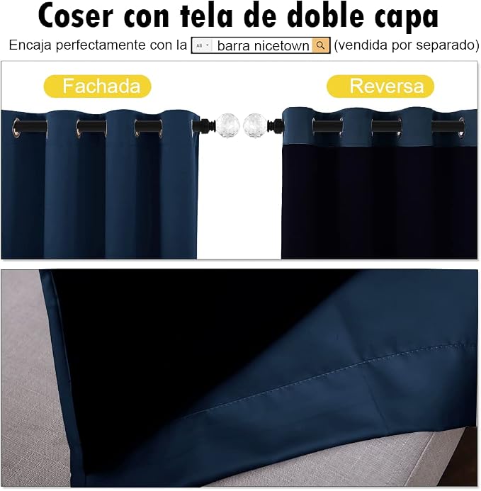 NICETOWN Complete 100% Blackout Curtain Set, Thermal Insulated & Energy Efficiency Window Draperies for Guest Room, Full Shading Panels for Shift Worker and Light Sleepers, Navy Blue, 42W x 84L, 2 Pcs