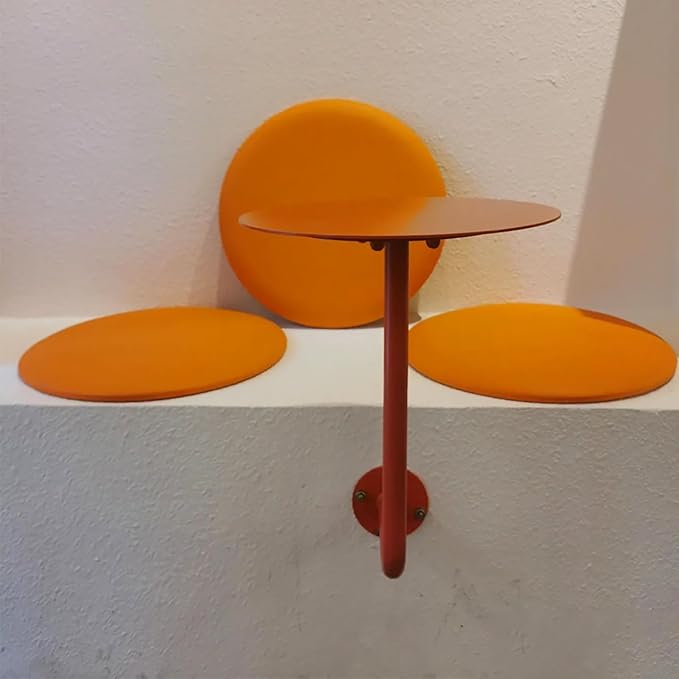 Wall-Mounted Small Round Table for Cafe, Dessert Shop & Home - 3.0MM Thick Iron Metal Anti-Deformation, Space-Saving(Red,35x45x20cm)
