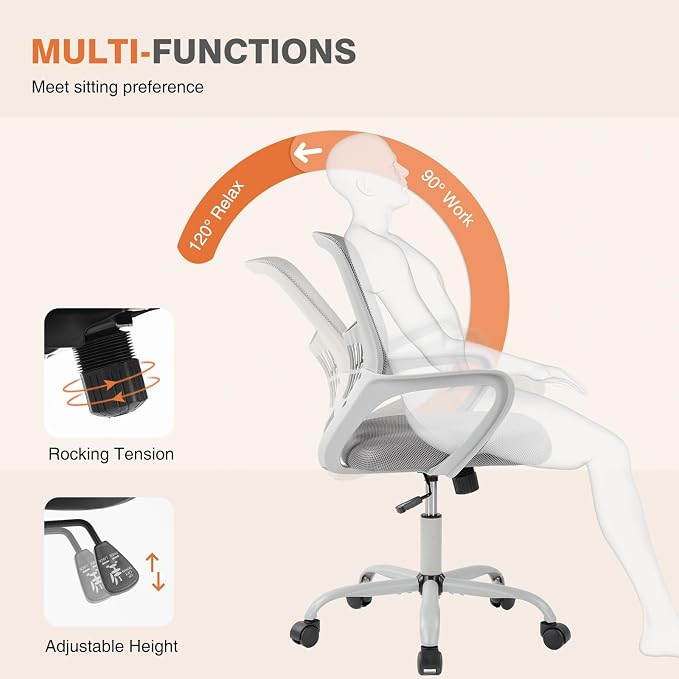 Sweetcrispy Home Office Managerial Executive Chair, Ergonomic Mesh Adjustable Swivel Mid-Back Computer Desk Chair with Comfortable Lumbar Support, Comfy Arms for Bedroom,Study