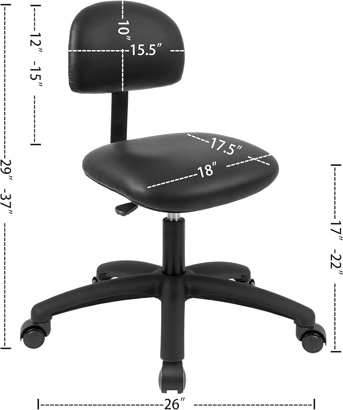 FSS Series Square seat (19"-27") seat Height Chair. Vinyl-for Office, Garage, Desk, Shop, Computer, Doctor, Medical, Easy to Clean! NO Footring (Black, Medium, Self Braking Casters)