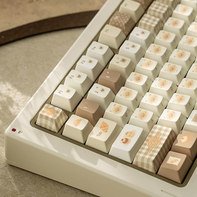 PBT Keycaps, Cute Bread Keycaps Set, 136 Keys Cherry Profile Keyboard Caps, Custom Dye-Sublimation Key Cap for 61/64/68/84/87/100/104/108 Cherry MX Mechanical Keyboards (Bread)