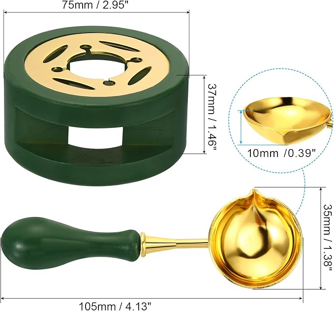PATIKIL Seal Kit, Wax Seal Warmer With Melting Spoon, Retro Melt Stove Pot Furnace Tool for Sealing Beads Stamp Letter Envelope, Dark Green