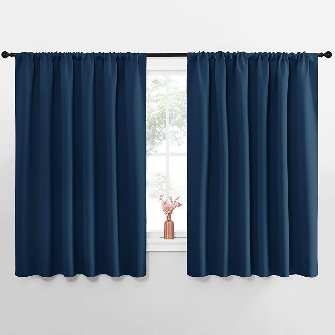 NICETOWN Blackout Curtains for Bedroom, Blackout Curtain Panels, Moroccan Blue, 1 Pair, 62 by 63-inch, Window Treatment Energy Saving Thermal Insulated Solid Rod Pocket Blackout Drapes/Draperies