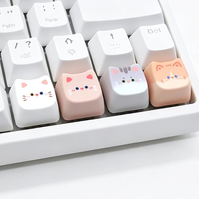 Artisan Keycaps, 4 Keys Cute Cat Custom Cover Caps for MX Mechanical Keyboard, Resin Handmade 1U Replacement for Esc Del Arrow Keys (Pink Cat Set)