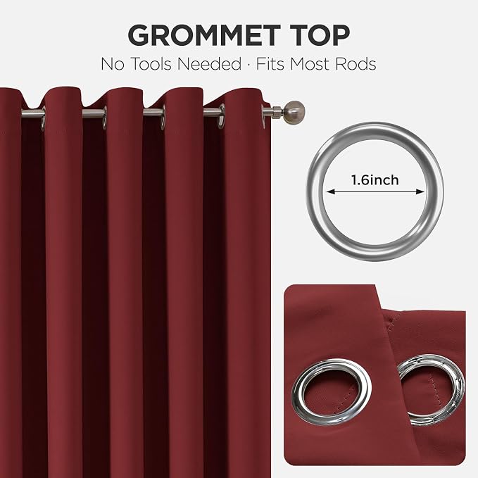 Joydeco Blackout Door Curtain for Doorway Privacy 72 Inches Long, Grommet Closet Curtain for Open Closet, Room Divider for Bedroom Living Room (Burgundy Red, 52Wx72L, 1 Panel)