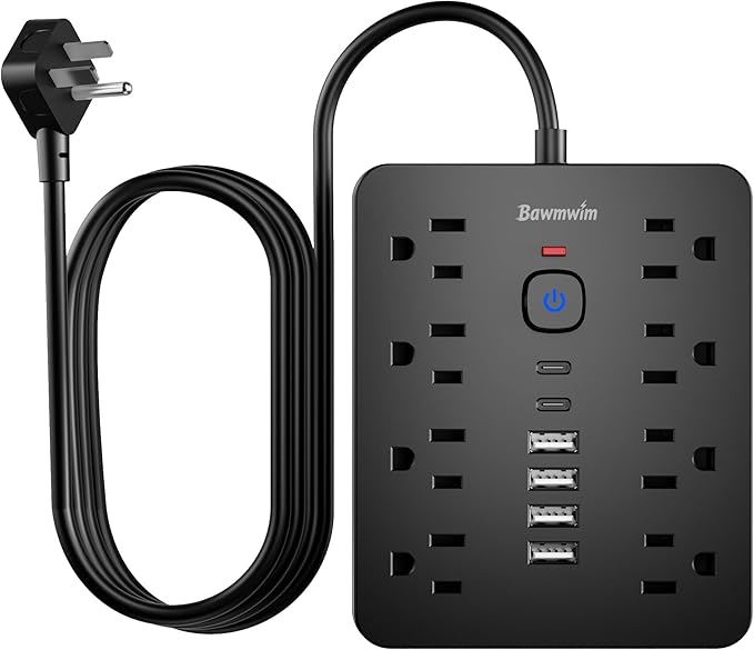 2 Pack Surge Protector Power Strip, 8 Outlets(1850W/15A/14AWG), 6 USB Charging Ports(2 USB C), 6FT Flat Plug Extension Cord Outlet Extender with Overload Protection, ETL Certified for Office.