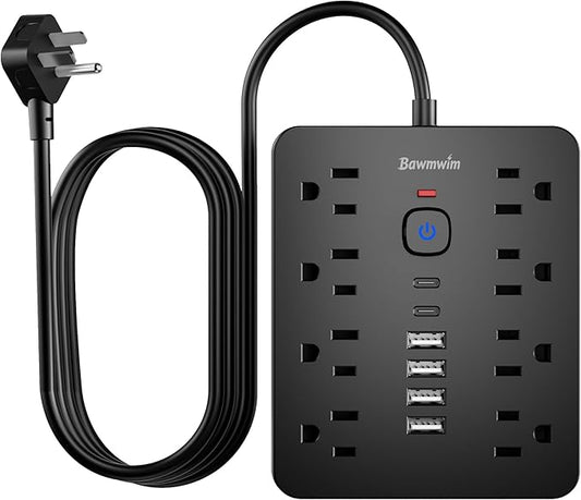 2 Pack Surge Protector Power Strip, 8 Outlets(1850W/15A/14AWG), 6 USB Charging Ports(2 USB C), 6FT Flat Plug Extension Cord Outlet Extender with Overload Protection, ETL Certified for Office.
