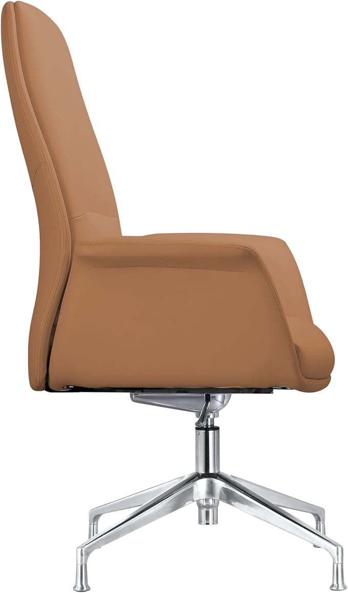 LeisureMod Mid-Century Modern Swivel Office Chair, Adjustable Height with Faux Leather Seat and Aluminum Frame (Acorn Brown, Set of 2)
