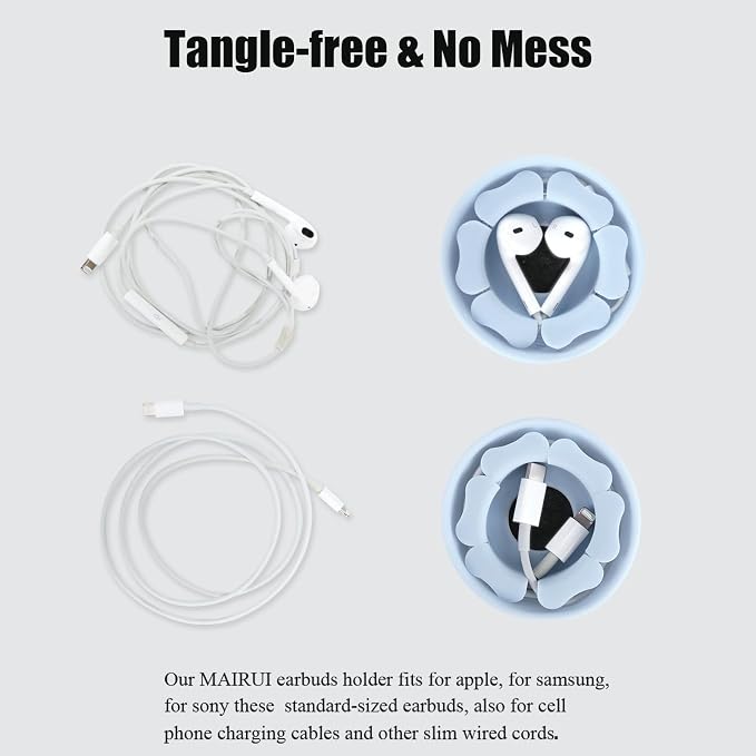 MAIRUI Wired Earbud Case Earphone Headphone Cord Organizer Earbuds Wrap Soft Silicone Magnetic Holder Storage Tangle Free Cable Winder(Baby Blue)