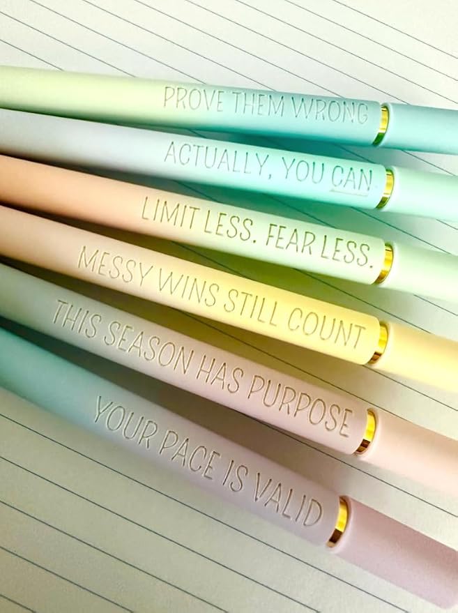 6-Pen Set | Motivational Mantras Soft-Touch Engraved Gel Pens｜Words of Empowerment Uplifting Affirmation for Her Graduation Birthday｜Office Supplies (Gold Ombre)