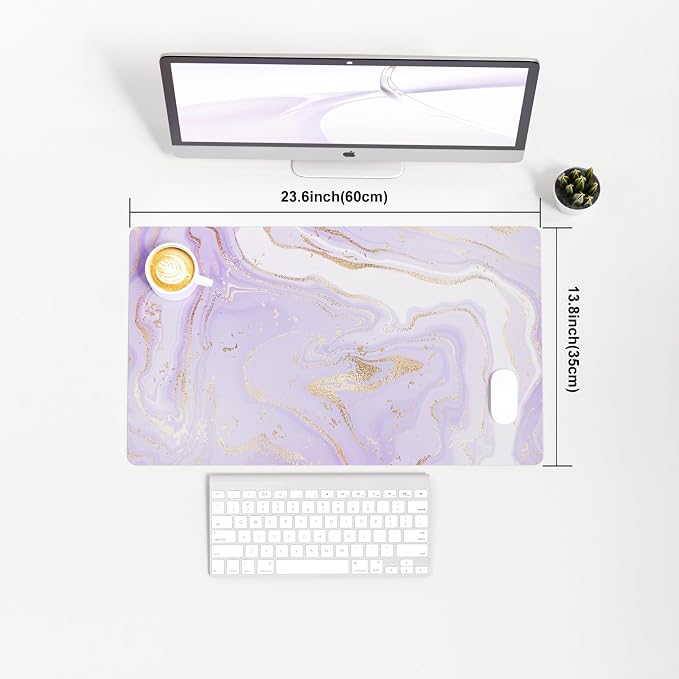 Colorful Star Large Mouse Pad, PU Leather Waterproof Desk Mat, Computer Gaming Mouse Pad, XXL Extended Full Mousepad Non Slip Desk Pad for School Office Home 23.6" x 13.8" - Violet Marble