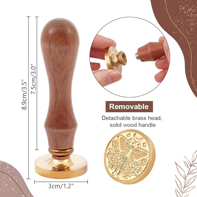 PH PandaHall Butterfly Wax Seal Stamp Kit 30mm Wax Sealing Stamp Removable Retro Brass Head Stamp with Wooden Handle for Halloween Wedding Envelopes Invitation Card Wine Package Decor Gift Wrapping