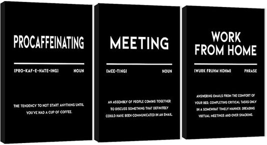 Office Wall Art - 3 Panel Motivational Wall Art, Inspirational Quotes Canvas Art for Home Office, Positive Quote Wall Decor, Entrepreneur Words Poster Frame, 20”x30”x3Pcs