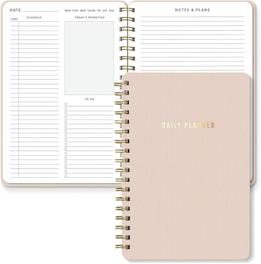 Sweetzer & Orange Daily Planner Notebook – Undated Two-Page Daily Layout with Hourly Schedule, To-Do List, Priorities, and Notes – 6.5" x 9.5" Spiral Bound Productivity Organizer – 160 Pages