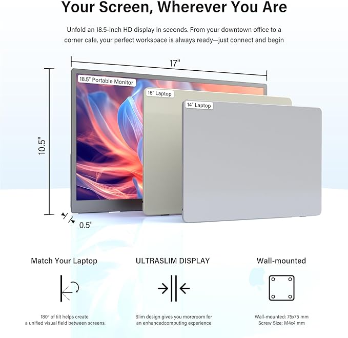 InnoView 4K Portable Monitor 18.5" 3840x2160 UHD USB-C HDMI for Laptop, 400 nits IPS Computer Gaming Display HDR Travel Monitor with W/180°Adjustable Stand for Desktop Mac Phones Tablet PS5/4 Switch