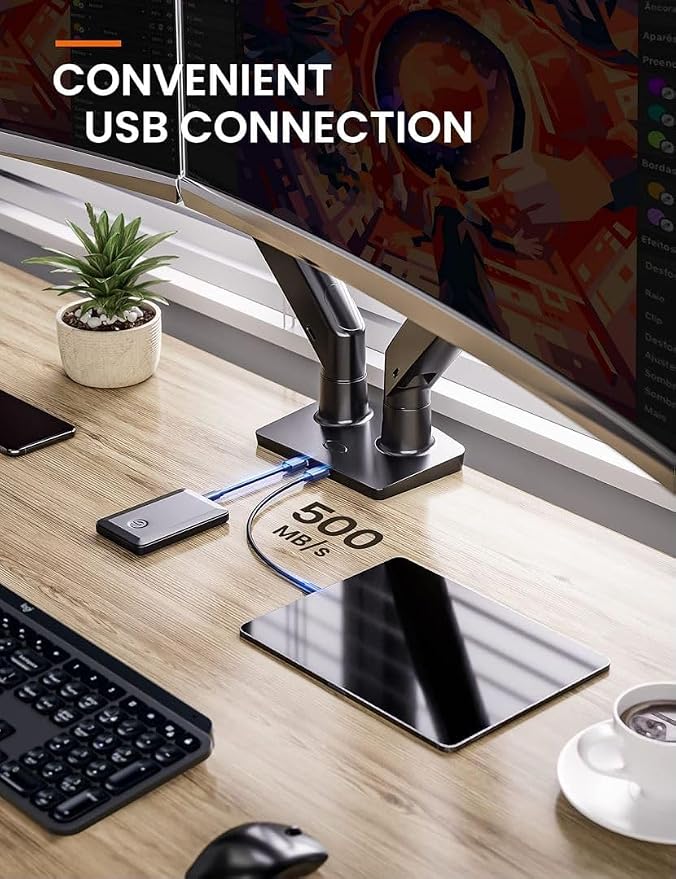 ErGear Dual Monitor Desk Mount up to 40 inches Screens, Max 26.4lbs Capacity Each, Heavy Duty Ultrawide Monitor Arm with USB Ports, Height Adjustable Monitor Stand, VESA 75x75mm or 100x100mm, Black