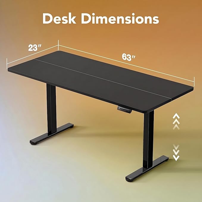 HUANUO 63 x 24 inch Electric Standing Desk Adjustable Height, 4 Memory Height Settings, Sit Stand Up Desk for Home Office & Computer Workstation, Black