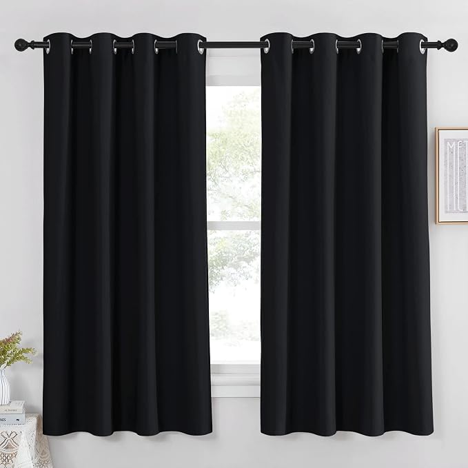 NICETOWN Black Out Curtains 63 inch Long - Grommet Thermal Insulated Modern Room Darkening Window Treatments Soundproof Drape for Bedroom/Nursery, W52 x L63, 1 Piece