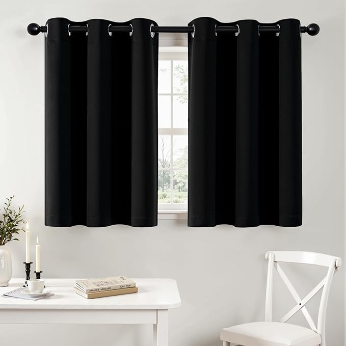 MIULEE Blackout Curtains for Bedroom Living Room 2 Panels, Thermal Insulated Room Darkening Drapes Grommet Noise Reducing Light Blocking Window Treatments 36 Inches Long 40x36 Inch Black