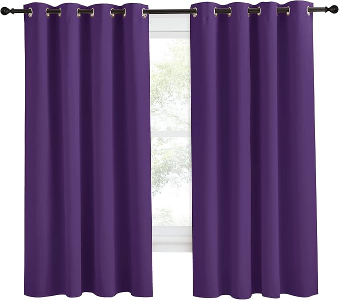 NICETOWN Blackout Window Curtain Short, 55W x 68L, Sold Individually, Royal Purple Color, Home Fashion Thermal Insulated Room Darkening Drapery for Bedroom
