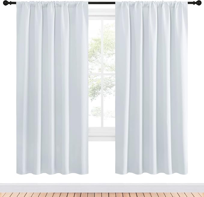 NICETOWN Bedroom Window Curtain Panels - Window Treatment Thermal Insulated Rod Pocket Room Darkening Drapes for Patio Door (Greyish White, 2 Panels, 52 in x 72 in (W x L))