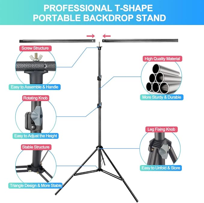 Green Screen Backdrop with Stand for Streaming, 6.5X 10ft (WxH) Protable Green Screen with 6.3 x 6.5 ft Stand kit, Greenscreen Background with Stand Carrying Bag 5 Spring Clamps
