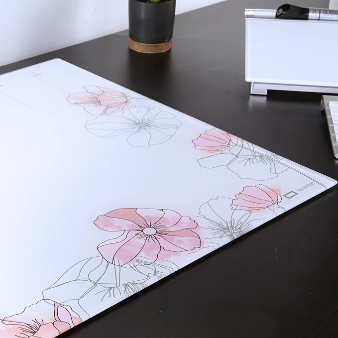 Quartet Glass Desktop Weekly Planner, 17" x 22", Whiteboard, Dry Erase Surface, Clean Erase, Includes 1 Dry Erase Marker, Floral (GDP2217F)