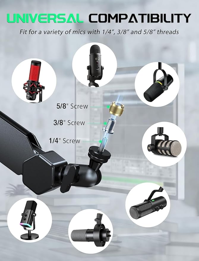 FIFINE Mic Boom Arm, Microphone Stand with Cable Management Channels, Extension Tube, Desk Clamp, Thread Adapter, Fully Adjustable Metal-Built Podcast Mic Arm for Streaming Gaming Recording-BM66T