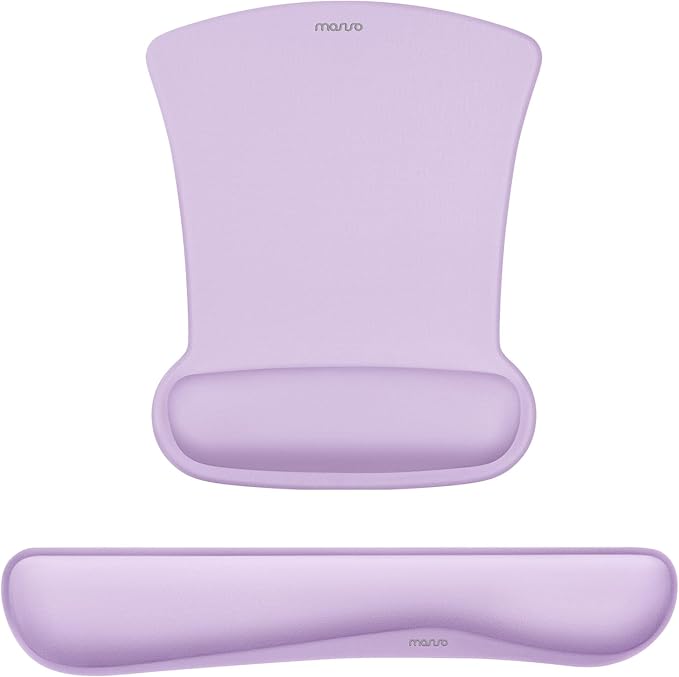 MOSISO Wrist Rest Support for Mouse Pad & Keyboard Set, Ergonomic Mousepad Non-Slip Base Home/Office Pain Relief & Easy Typing Cushion with Neoprene Cloth & Raised Memory Foam, Dusty Lilac