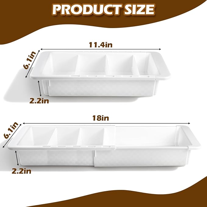 Deep Drawer Organizer, Expandable Drawer Organizer, Plastic Tray with Dividers - White