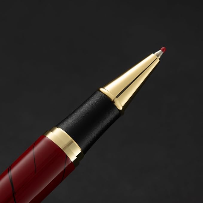 Luxury Metal Rollerball Pen Set – Stainless Steel Barrel, Cool Fine Point Pen with Gift Box & 2 Extra Refills – Premium Business & Signature Pens for Men & Women (Red)