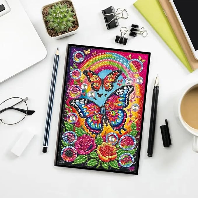 FRANDEK A5 50-Page DIY Butterfly Diamond Art Painting Notebook with Beautiful Patterns, Special Shaped Diamond Art Craft for Beginners Adults Gift
