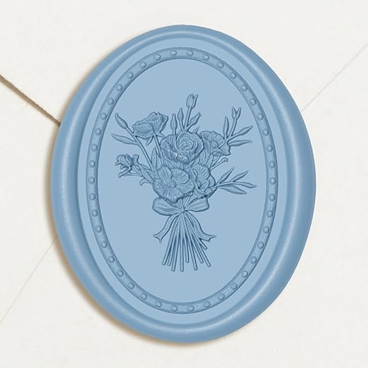 UNIQOOO Wax Seal Stickers -Vintage Photo Frame Floral Bouquet Wedding Invitation Envelope Seal Stickers, 50 Pcs Self-Adhesive Dusty Blue Stickers, Perfect for Invitation, Christmas, Gift Wrapping