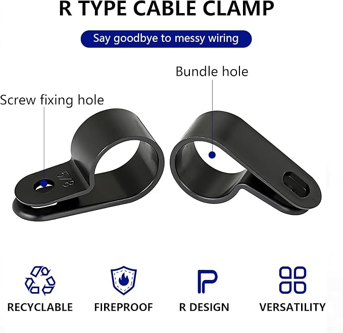 330 Pcs Black Cable Clips Wall, Plastic Wire Cable Clamps with Screws, R Nylon Wire Clips for CordsWire Clamps for Cables, cCable Management Clipss, for Organizing Electric Wires Cords(5 Sizes)