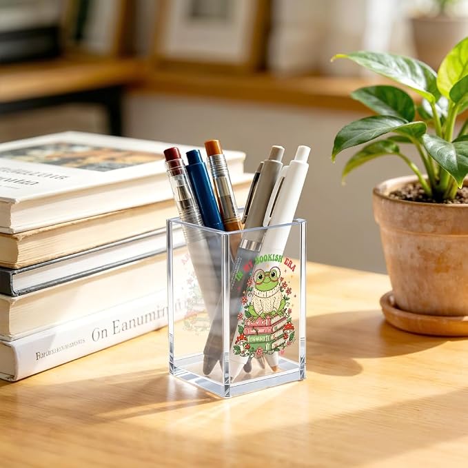 In My Bookish Era Acrylic Cosmetic Pencil Pen Bookmark Storage Holder Cup, Cute Frog Acrylic Storage Holder Cup Gifts for Women Readers Bookish Reader Book Nerdy Librarian Bookworm