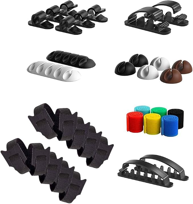 34pcs Cord Management Organizer Kit, Reusable Cable Ties Wire Organizer Set with Self-Adhesive Cable Clips for Desk Computer TV Home Office