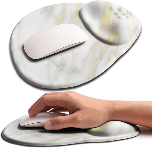 Palm-Rest and Wrist-Hugging Mouse Pad Wrist Rest, Ergonomic Wrist Support with Curve Fitting Cushioned Memory Foam for Carpal Tunnel Pain Relief, 9.9 x 8.3 Inch, Platinum Marble