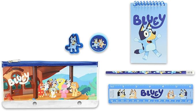 Bluey School Supplies for Kids - 11 Pc Themed School Supplies Bundle Includes Bingo Folders, Notebook, Notepad, Pencils, More Plus Stickers | Bluey Classroom Supplies