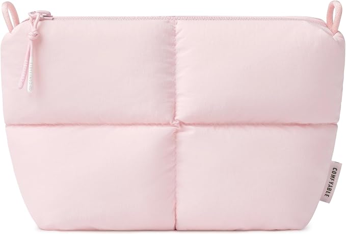 Comfyable Puffy Electronics Organizer Travel Case, Cute Tech Pouch for Women Men, Cable Storage Bag for Charger, Phone, Power Bank, Cord, Compact Tech Accessories Pouch, Light Pink