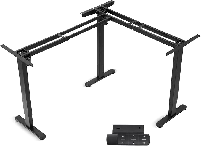 TOPSKY Dual Motor Height Adjustable L-Shaped Desk Frame, 270 lbs Capacity, Supports Multiple Monitors, Black 3-Leg Standing/Sitting Base for Home & Office, DF03.02 (Frame Only)