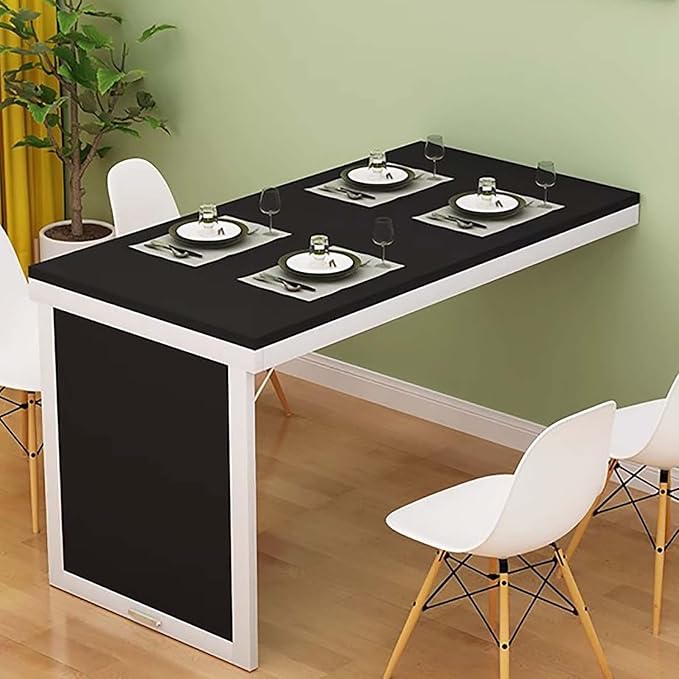 Wall-Mounted Folding Dining Table & Space-Saving Desk - Modern Black Floating Desk for Home OfficeDining Room & Living Room - Multi-Function 80x60cm